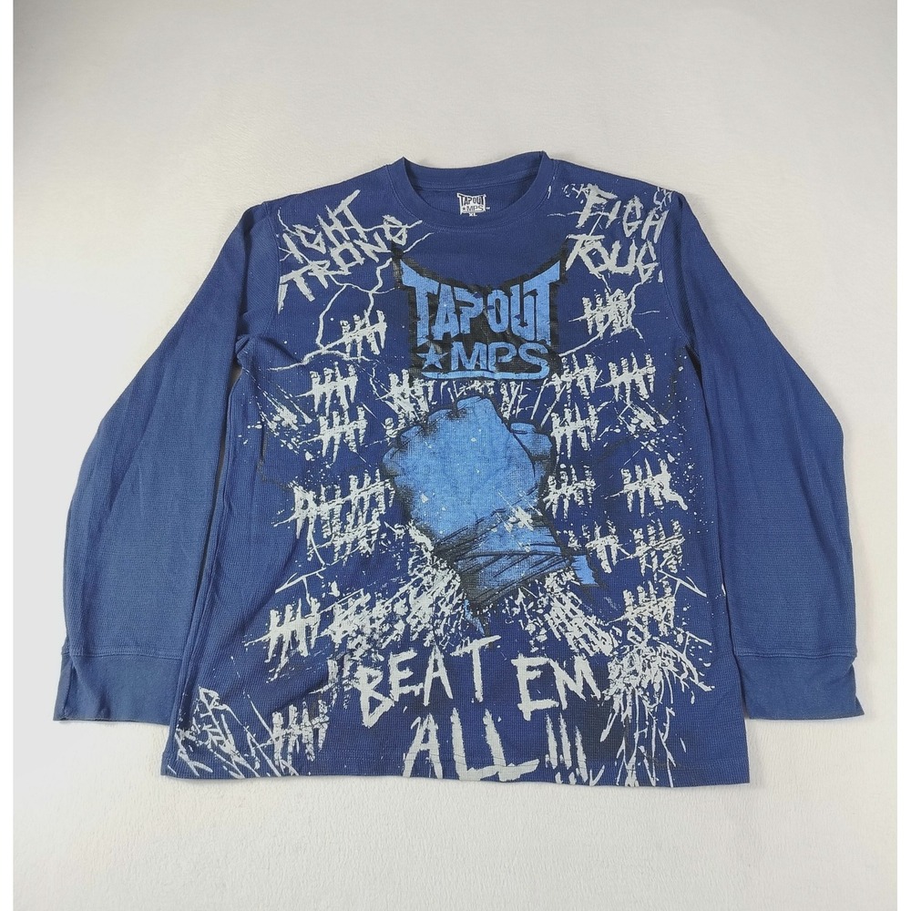 Tapout MPS Shirt Mens Extra Large Blue Long Sleeve Thermal Waffle Graphic MMA